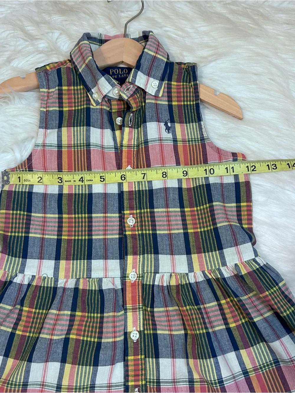 Polo Ralph Lauren Tiered Shirt Madras Plaid Dress Girls Size 5 Button Front Logo
